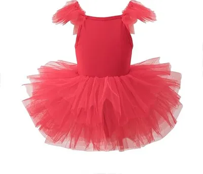 Produktbild von Mädchen Ballettanzug mit Tütü-Rock - Baumwolltrikot Ärmellos Ballettkleid Tanz-Body für Kinder, Rot, S