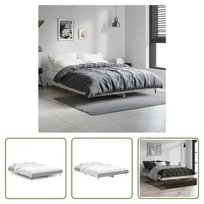 Produktbild von The Living Store Bettgestell Grau Sonoma 135x190 cm Holzwerkstoff