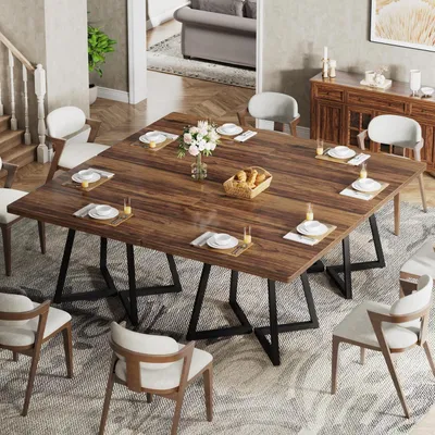 Produktbild von Quadratischer Esstisch 80 cm industriell Metallfuß rustikales Braun & Schwarz