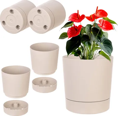 Image de KADAX Pot de fleurs avec soucoupe AURA 145, recyclé, beige, lot de 2