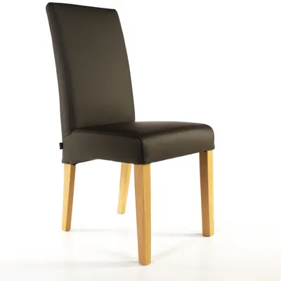Produktbild von SIX Echt-Lederstuhl Massiv mit Nosag Federn Komfort Latexgurte Design Esszimmerstuhl Bambi Vollbezogen-Rindsleder Holzgestell Vollverleimt 150kg Belastbar Eiche Braun