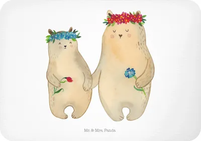 Produktbild von Mr. & Mrs. Panda magnet Bären mit Blumenkranz - Weiß - Geschenk, Kühlschrankmagnet, Mama, Vorbild, Family, Muttertag, haftmagnet, Notizhalter, whiteboardmagnet, Töchter
