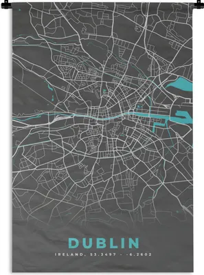 Obrázek produktu pro MuchoWow® Tapiserie Věšení na zeď Dublin - Mapa města - Modrá 60x90 Tapiserie dekorace Nástěnná šála