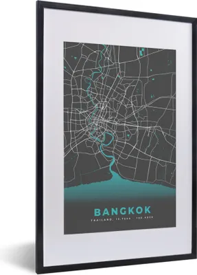 Produktbild von MuchoWow® Gerahmtes Poster Bangkok - Blau - Karte - Stadtplan 40x60 cm - Poster mit Schwarzem Bilderrahmen Wandposter Rahmen Foto Bilder - Poster in Rahmen