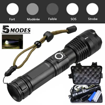 Produktbild von USB-LED-Taschenlampe, 1 Stück, 5 Leuchtmodi, wiederaufladbar, für Camping und Wandern
