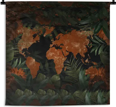 Produktbild von MuchoWow® Wandteppich Wandbehang Weltkarte - Gold - Rot 150x150 cm Tapisserie Dekoration Wandtuch - Wohnaccessoires - Modernes