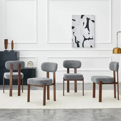 Produktbild von Mid-Century-Esszimmerstuhl-Set 2er-Pack, Stoffpolster, Metall, 49 x 57 x 83 cm, Grau