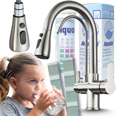 Obrázek produktu pro 3cestná kuchyňská baterie Ari Nordic s přípojkou pro filtr vody, výsuvnou sprškou, otočnou o 360°, INOX