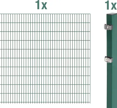 Produktbild von Alberts Anbausets für Doppelstabmattenzaun als Zaun-Komplettset kunststoffbeschichtet, grün Höhe 203 cm Länge 2,5 m