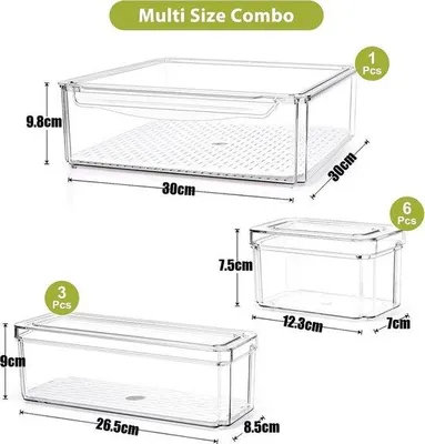 Produktbild von Unyqoos® Kühlschrank-Organizer – 10-tlg. Boxen-Set, BPA‑frei Kunststoff, stapelbar, luftdicht, Abflussloch, 6×470ml/3×1500ml/1×6500ml