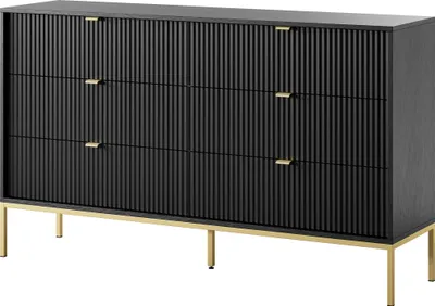 Produktbild von Masseno Kommode STELLARE 154 cm Sideboard mit 6 Schubladen für Wohnzimmer Schlafzimmer Modern 154x39x91 cm Schwarz / Schwarz