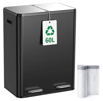 Imagen del producto de Cubo de basura para cocina, 60 litros (2 x 30 litros), cubo de basura de acero inoxidable