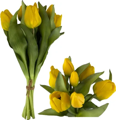 Produktbild von G.blümt Tulpen künstlich Real Touch 7er Bund – Kunstblumen Strauß wie echt Gelb