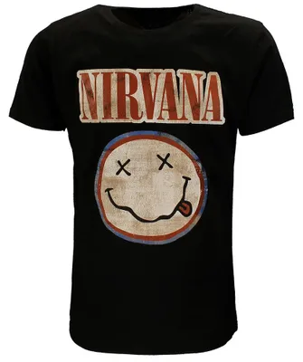 Immagine prodotto di Maglietta Nirvana con logo distressed e smiley – Merchandising ufficiale - L