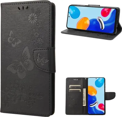 Produktbild von König Design Hülle kompatibel mit Xiaomi Redmi Note 11 / Note 11S Global Kunstleder Handyhülle - Handy Case Schwarz