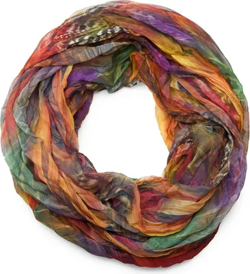 Produktbild von styleBREAKER Damen Loopschal Feder Muster Batik Style | leichter Schlauchschal mit Crash Crinkle Optik | weiches Halstuch für Frühling und Sommer