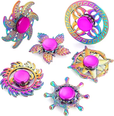Imagen del producto de Juego sensorial tipo "fidget spinner", paquete de 6 unidades – Metal para niños con TDAH y autismo – Ayuda para la concentración – Arcoíris