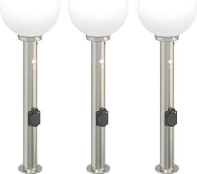 Zdjęcie produktu dla Lampy słupkowe z czujnikiem i gniazdkiem 3 szt. 80 cm, stal nierdzewna IP44