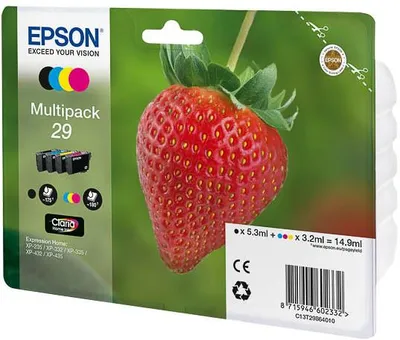 Immagine prodotto di Epson 29 CMYK, nero, ciano, magenta, giallo, Epson Expression Home XP-235/332/335/432/435, resa standard, 5,3 ml, 3,2 ml, getto d'inchiostro
