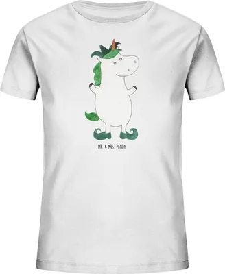 Produktbild von Mr. & Mrs. Panda Organic Kinder T-Shirt Einhorn Joker 12-14 Jahre (152/164) - Weiß - Geschenk, Kasper, Hofnarr, Unicorn, Baumwollshirt, Einhörner, Bio, Kurzarm, Teenager