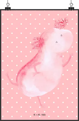Produktbild von Mr. & Mrs. Panda Bild Axolotl Tanzen DIN A2 - Rot Pastell - Geschenk, wanddeko, Freudig, Lurch, Sterne, Freundin, Wanddekoration, Kunstdruck, gut Gelaunt, drucke