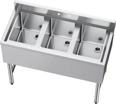 Obrázek produktu pro SucceBuy dřez se třemi vanami, ochranným krytem proti stříkající vodě a účinným odtokem, kuchyňský dřez (978 x 470 x 838 mm), vhodný pro restaurace, pojízdné stánky s občerstvením a soukromé použití, nerezový dřez