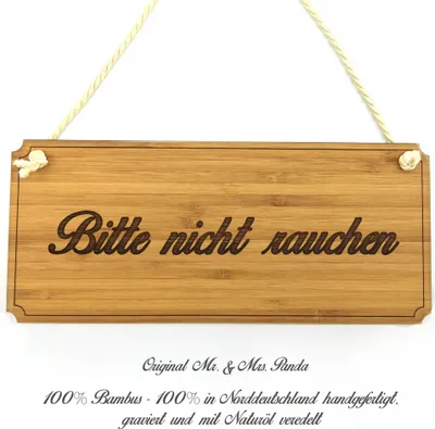 Produktbild von Mr. & Mrs. Panda wandtafel Bitte nicht rauchen - Geschenk, Türschild, Landhaus, Hinweisschild, Schild, Graviert, Firmenschild, Geschenkidee, Wegweiser, Shabby