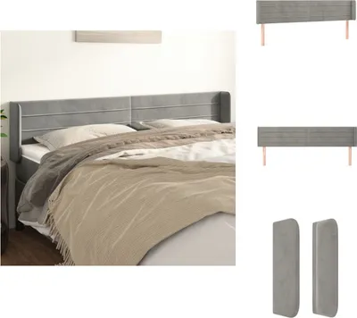 Produktbild von vidaXL Kopfteil mit Ohren Hellgrau 183x16x78/88 cm Samt -  Kopf- & Fußenden