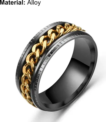 Produktbild von Herrenring, schlicht, hochglanzpoliert, Modeschmuck, rotierende Kette, eingelegter Fingerring für Party-Golden,US 9