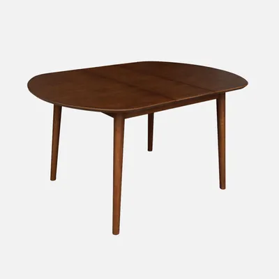 Produktbild von sweeek - Ovaler ausziehbarer Esszimmer-Tisch Heveaholz und Eichenfurnier, für 4-6 Personen - Nussbaumfarben
