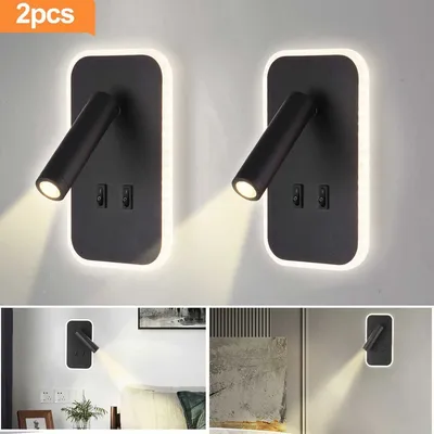 Produktbild von Wandleuchten, 2 stück LED Wandlampe mit Schalter, 6W Wandleuchte Innen LED Modern + 3W Drehbar und Schwenkbar Wandspot Bettwandlampen, Aluminium 3000K