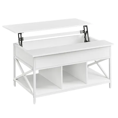 A white lift-top coffee table with storage.