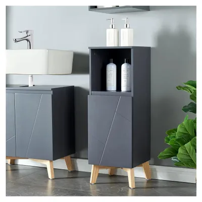 Produktbild von Badezimmerschrank Overath Midischrank schmaler Badschrank mit 1 Tür und offenem Ablagefach 86x30x30cm Grau