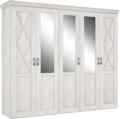 Produktbild von Furniture24 Kleiderschrank Kashmir KSMS955S3 Schlafzimmerschrank 5 Türiger Drehtürenschrank Schrank mit Spiegel in Pinie Weiß