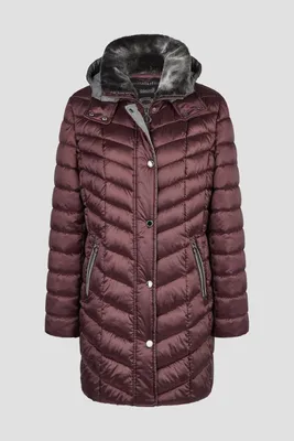 Produktbild von Barbara Lebek – Damen – Jacke Down Free mit Kapuze und Webpelz burgundy – Art. 10430062