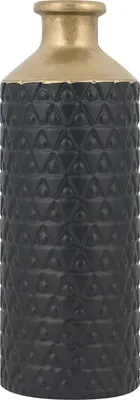 Produktbild von BELIANI Dekovase Schwarz 14 x 39 cm Flaschenform Goldene Vasenhals mit geometrischem Muster Rundförmig