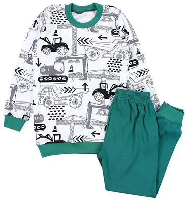 Produktbild von TupTam Kinder Jungen Pyjama Schlafanzug Set Langarm Nachtwäsche 2-teilig, Farbe: Bagger / Grün, Größe: 116