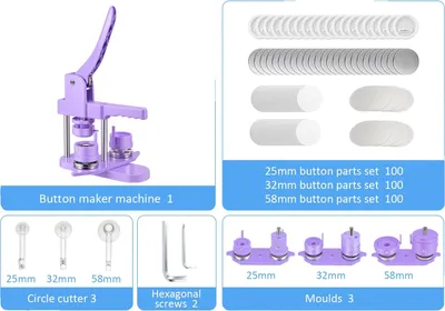 Image de Machine à créer des badges, crée des badges de 25 mm, 32 mm et 58 mm, y compris des porte-clés et des perforateurs circulaires, VIOLET