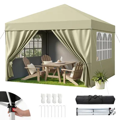Produktbild von Faltpavillon 3x3m Wasserdicht UV-Schutz 50+ Höhenverstellbar mit 4 Seitenteilen Beige