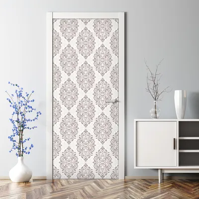 Produktbild von Dekorative Türposter selbstklebend Klebefolie Wandaufkleber Türaufkleber Damast grau weiß 77 x 200 cm