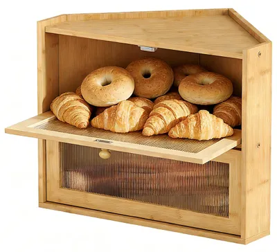 Brotbox aus Bambus, 2 Ebenen, 42x30x35 cm, mit Fenster