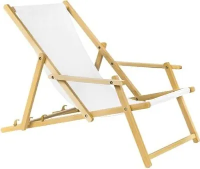 Produktbild von Holz Sonnenliege Strandliege Liegestuhl aus Holz 3 Stufen Klappbare Gartenliege mit Armlehne weiß