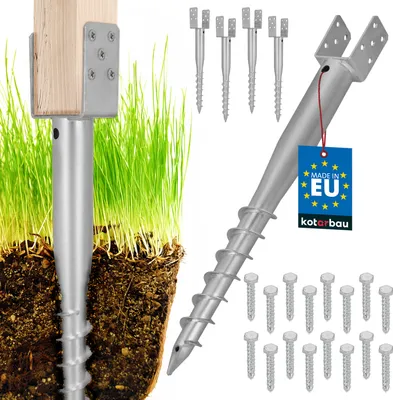 Obrázek produktu pro KOTARBAU® 4 ks. U podpěra sloupku pro přišroubování 70x700mm pozinkovaná ocelová nájezdová objímka nájezdová zemní objímka základna sloupku U-šroub zemní kotva zemní hrot kotva dřevěný sloupek altánku plot zahradní plot