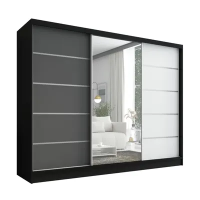 Produktbild von Schwebetürenschrank, 3-türig Schrank 200 cm mit Spiegel ARIVA 1 (Schwarz , Weiß , Graphit)