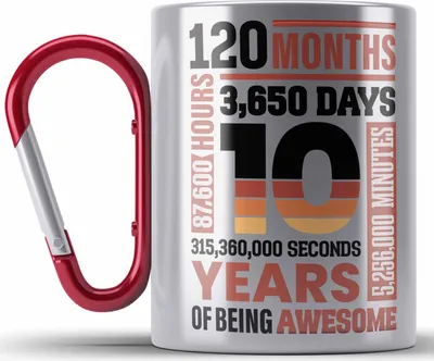 Produktbild von Trendation - 10. Geburtstag Edelstahl Tasse Karabiner Geschenk Mädchen Jungs 10 Jahre Alt Geburtstagsgeschenk Idee (Rot)