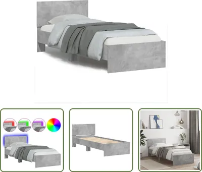 Produktbild von The Living Store Bettgestell mit Kopfteil und LED-Leuchten Betongrau 90x190 cm