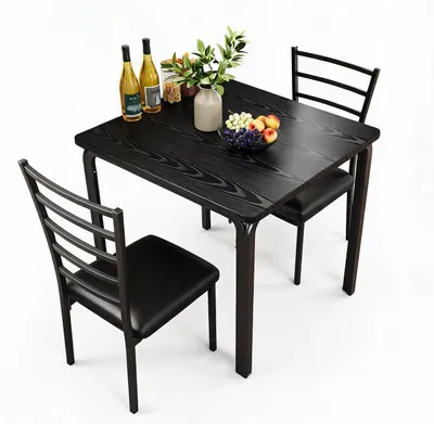 Produktbild von Esstisch Set 3 teilig mit 2 Stühlen Essgruppe MDF Tischplatte Metall 74x74x76 cm schwarz