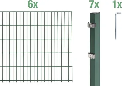 Image de Alberts 650094 Doppelstabmattenzaun als 14 tlg. Zaun-Komplettset, grün, Höhe 120 cm, Länge 12 m