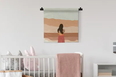 Produktbild von MuchoWow® Wandteppich Wandbehang Frau - Strand - Zeichnung - Pastell 60x60 cm Tapisserie Dekoration Wandtuch - Dekorationen - Wand Decke