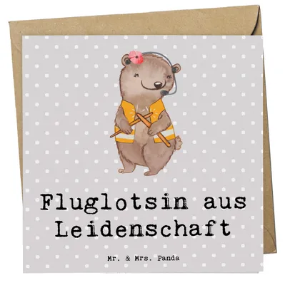 Produktbild von Mr. & Mrs. Panda Grußkarte Fluglotsin Leidenschaft - Grau Pastell - Geschenk, Beruf, doppelkarte, Lustig, Glückwunschkarte, faltkarte, anlasskarte, Witzig, Spruch